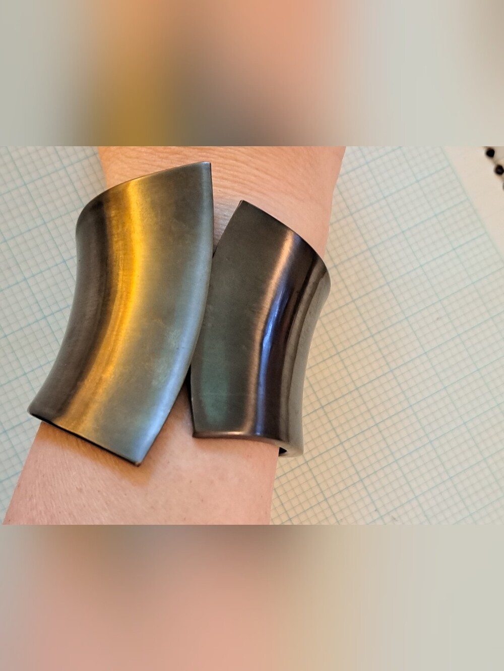 Wide Curved Gunmetal Tone Metal Hinged Bangle Bracelet